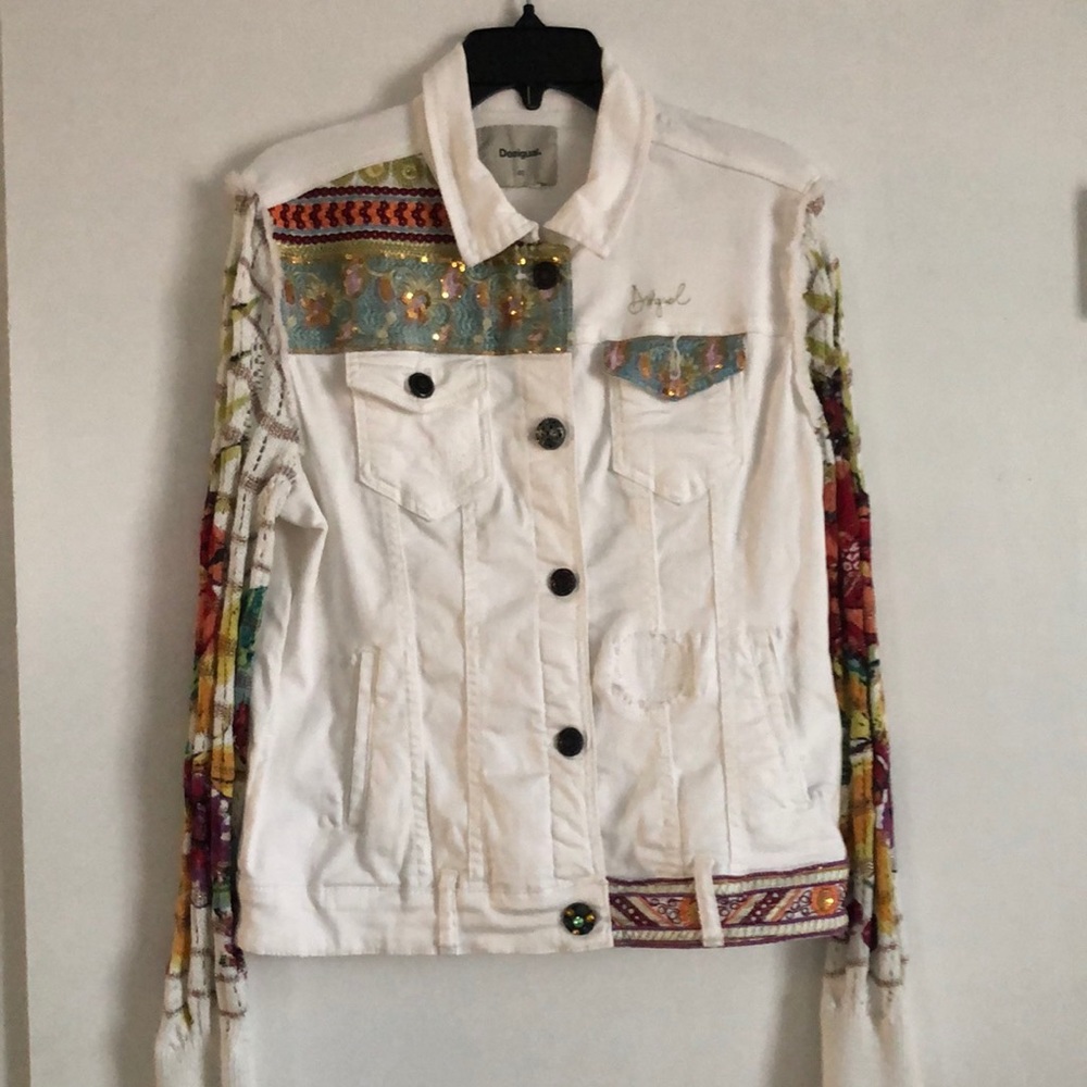 Desigual La La Denim And Crocheted Jacket